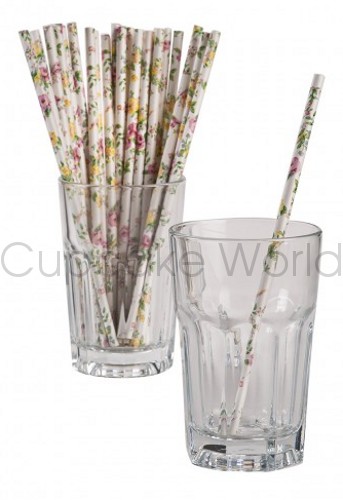 ROSE FLORAL VINTAGE ROBERT GORDON RETRO PARTY PAPER STRAWS 24PK - Click Image to Close